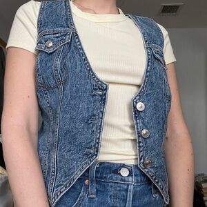 American Eagle Outfitters Denim Vest with Metallic Accents